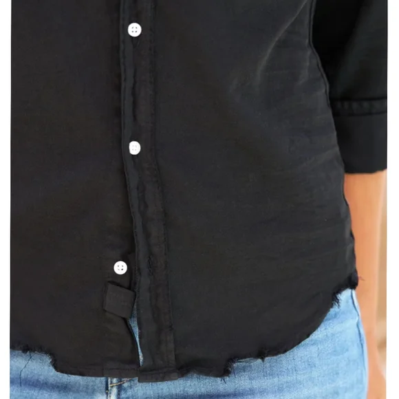 Frank & Eileen Barry Distressed Tailored Button-Up Shirt In Famous Denim - Picture 2 of 8